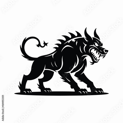A single vector silhouette of a Demon Hound, designed with a terrifying and supernatural Halloween theme