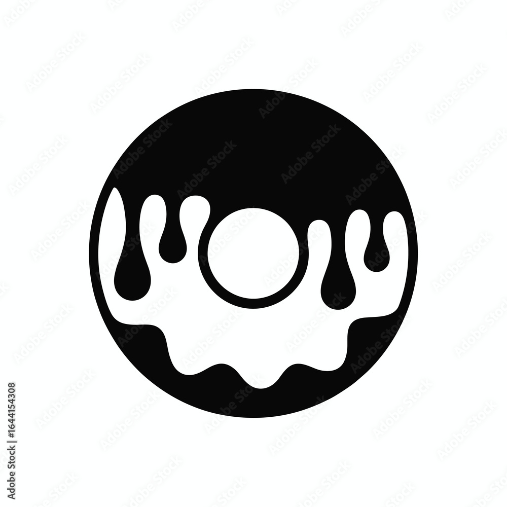 Fototapeta premium A single vector silhouette of a Donut with dripping “bloody” glaze, styled for a spooky Halloween theme