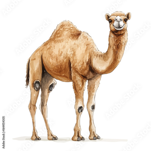 Dromedary Camel, watercolor vector, isolated on a white background.
