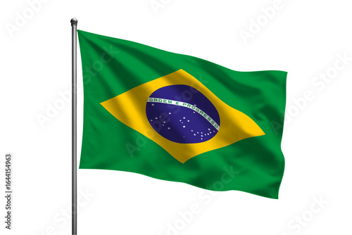 Fotografie Waving brazilian flag on a pole with green background and yellow diamond and blu