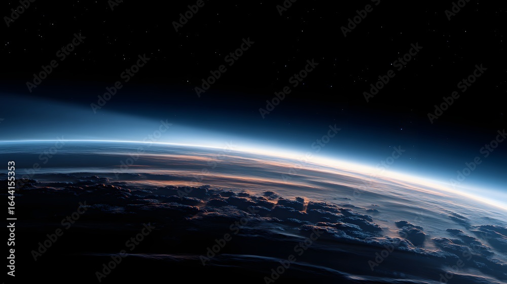 Fototapeta premium Earth's horizon seen from space at dawn.