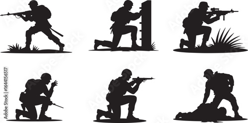 Silhouette Soldier Collection Vector Illustration Set Army Military Combat Infantry