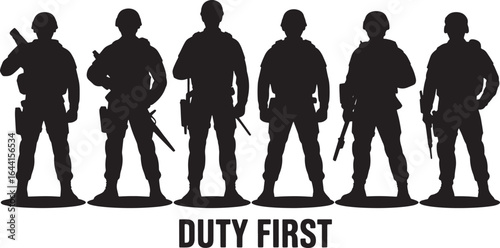 Silhouette Soldier Duty First Vector Illustration Set Army Military Combat Infantry