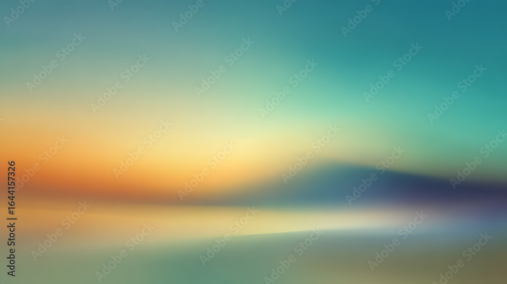 Obraz premium Soft focus gradient of warm orange fading to cool teal with subtle landscape impression abstract background