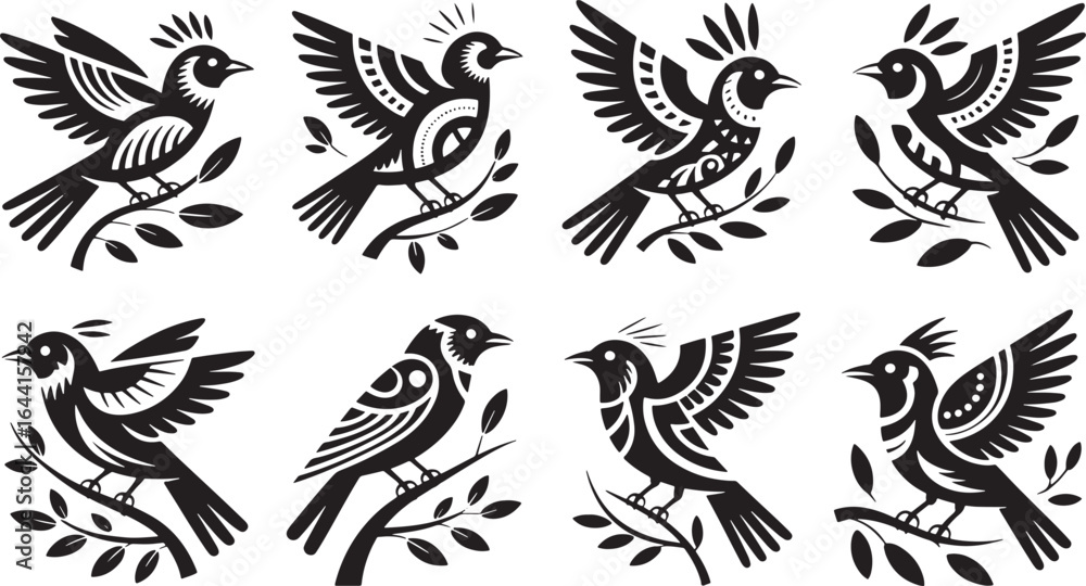 Obraz premium Elegant Bird Silhouette Vector Set Ornithology Illustration Wildlife Nature Design Elements