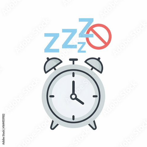 Insomnia Concept with Alarm Clock and No Sleep Symbol