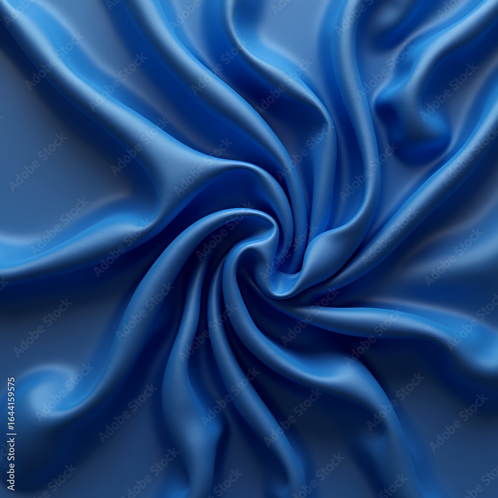 Obraz premium A swirling pattern of smooth, glossy blue fabric creates a dynamic, fluid motion, evoking a sense of elegance and softness.
