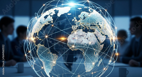 Digital globe with network connections in a meeting room showing global connectivity concept