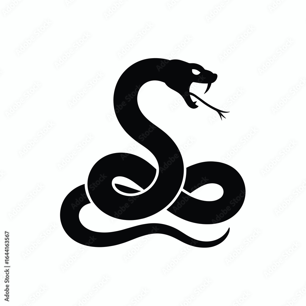 Fototapeta premium A single vector silhouette of a Snake Coiled, designed in a dark, elegant, or eerie style 