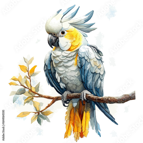 watercolor of Cockatoo, vector, isolated on a white background.