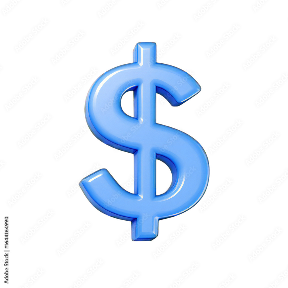 A bright blue 3d rendered dollar sign, symbolizing money, finance, and currency, isolated on a clean transparent background for versatile use in financial and business contexts A bright blue 3d rendered dollar sign, symbolizing money, finance, and currency, isolated on a clean transparent background for versatile use in financial and business contexts