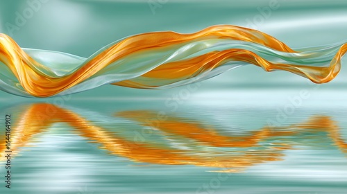 Abstract design with flowing fabrics in orange and teal colors.