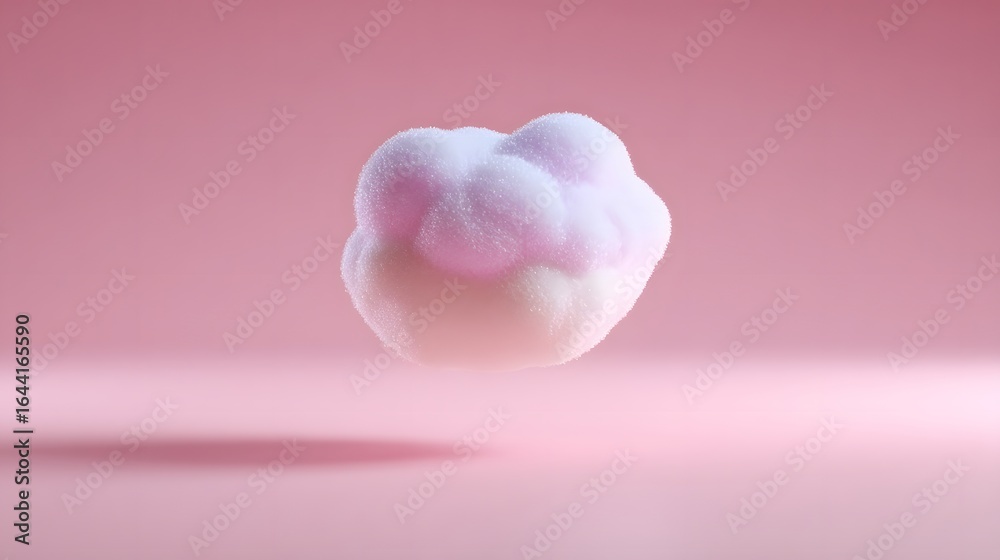 Fototapeta premium Fluffy, cloud-like object on a pink background.