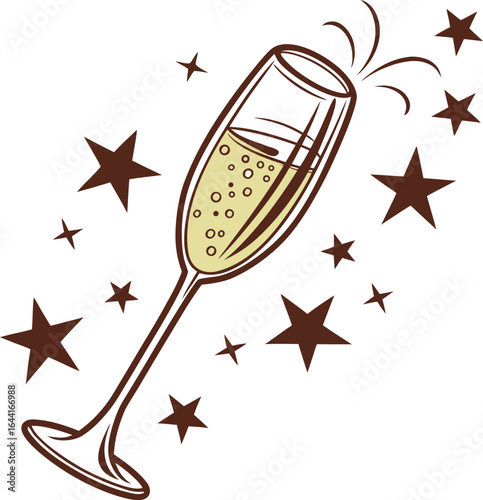 Vector art of festive champagne glass with stars for a celebratory event or special occasion vector graphic