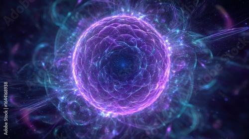 Cosmic Bloom: A Celestial Orb of Purple and Teal Energy