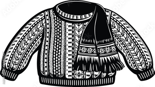 Handmade Nordic Geometric Knit Cardigan Sweater – Wool Blend, Button Front