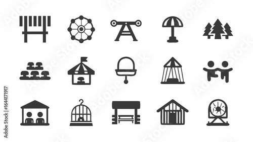 Collection of various park and playground related icons in a simple grayscale vector format design |  editable eps vectors silhouette