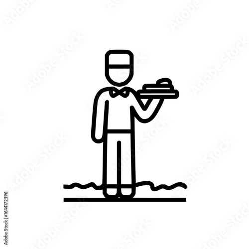 Waiter serving food line art icon restaurant service catering hospitality professional dining elegant design 100