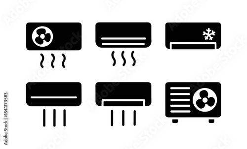Set of air conditioner icons in minimalist black silhouette style