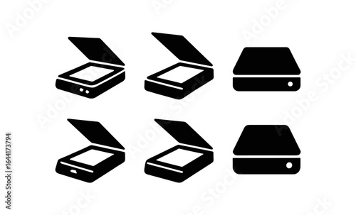 Silhouette icons of open and closed scanners in minimalist design