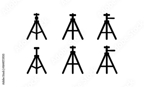 Set of tripod silhouettes in minimalist style for photography equipment design