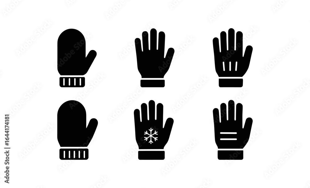 Obraz premium Simple black and white winter glove shapes with mittens and snowflake design