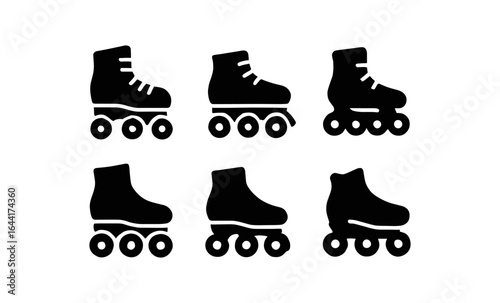 Silhouette roller skates icon set on white background