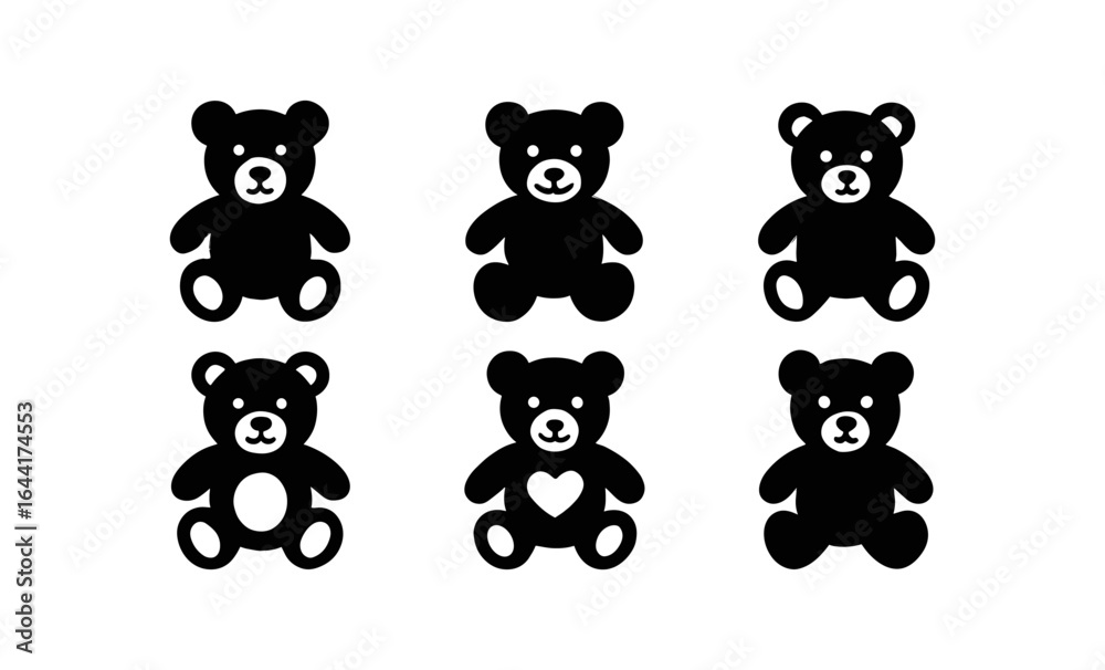 Fototapeta premium Cute silhouette teddy bears in various poses with minimalist design