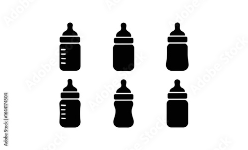 Silhouette collection of baby bottles in various shapes and designs
