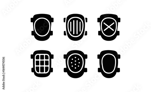 Set of six protective knee pads icons in silhouette style
