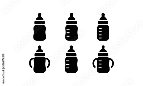 Set of baby bottles silhouette icons in minimalist design