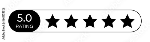 5 star yellow icon. Sign of customers rating for product or service. Goldern five star symbol with text for app, website, mobile design element. Transparent png vector illustration.