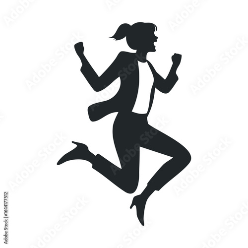 Silhouette of energetic young caucasian female jumping in joy