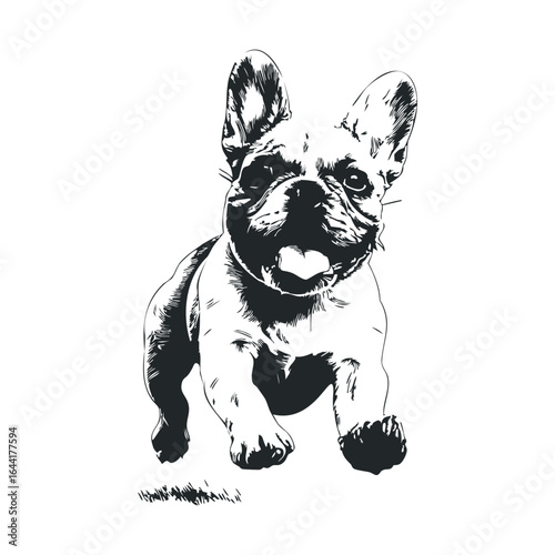 Playful french bulldog puppy illustration in black and white