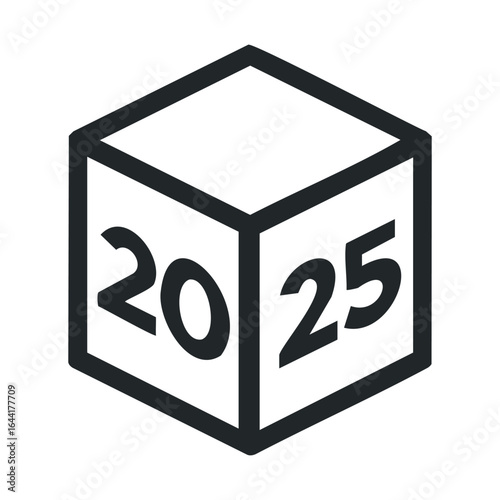 Monochrome cube with bold 2025 text on each face