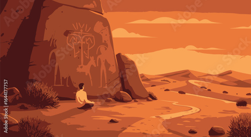 Desert Tombs Landscape Ancient Ruins in the Arid Sands with Orange Sky
