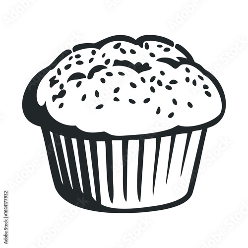 Monochrome muffin illustration: sketch of a tasty baked dessert