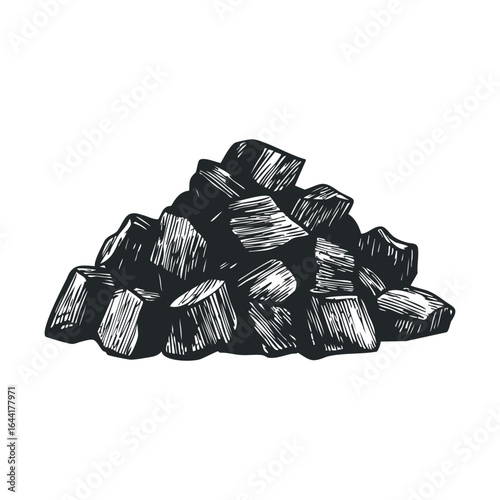 Hand-drawn charcoal illustration of coal pile on white background
