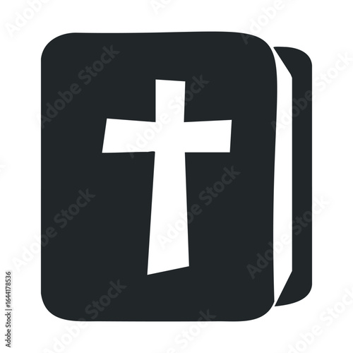 Minimalist black bible icon with white cross design