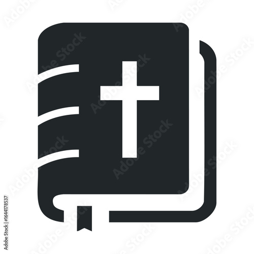 Christian bible icon with cross and bookmark in black and white