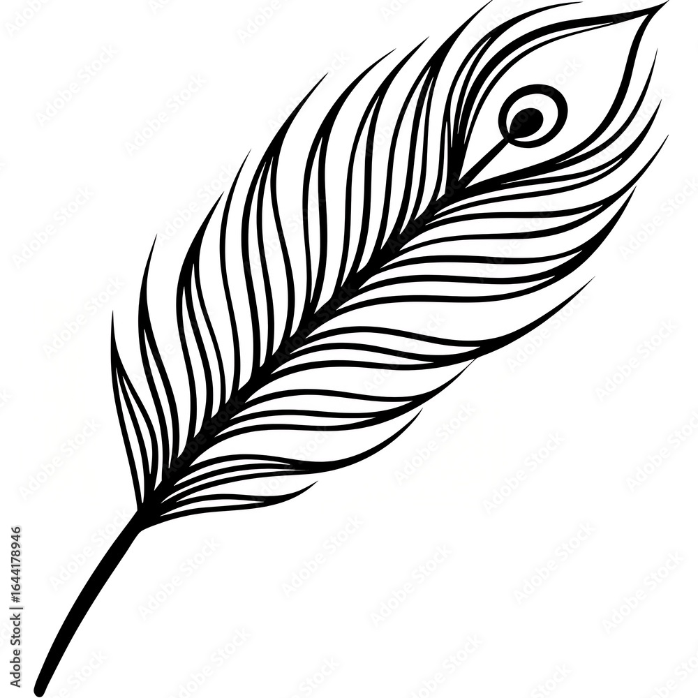 Obraz premium A stylized feather vector illustration featuring a decorative bird quill drawing
