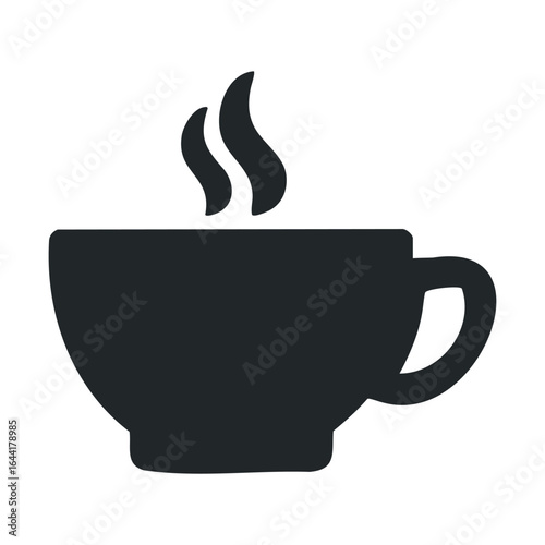 Steaming coffee cup icon in black and white