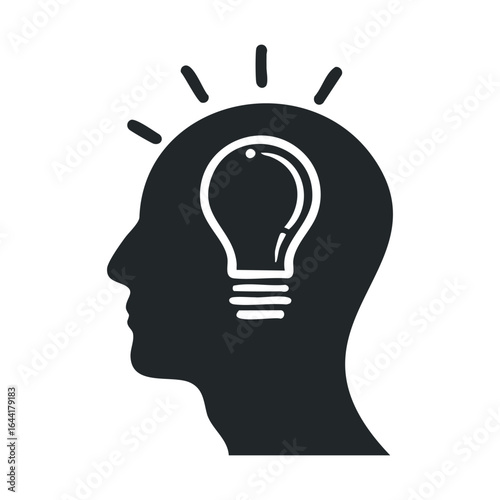Silhouette of head with light bulb for innovative idea concept
