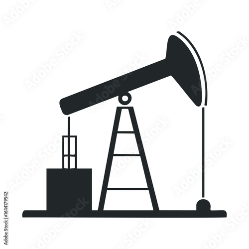 Minimalist black silhouette of oil pump jack on white background