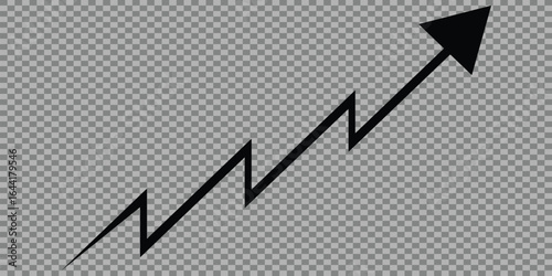 Growth arrow, black zigzag upward pointing arrow symbolizing progress success increase and positive trend for business finance and infographic design projects
