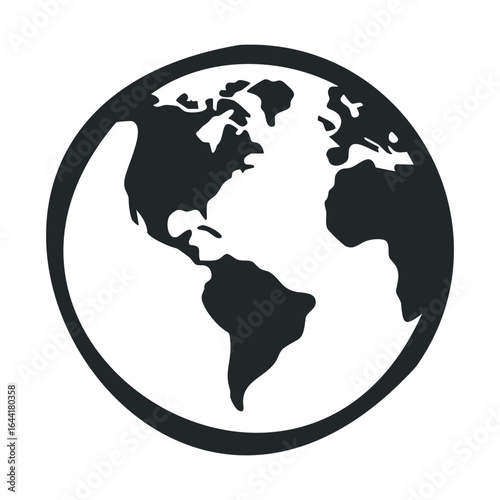 Monochrome globe icon of earth featuring north and south america