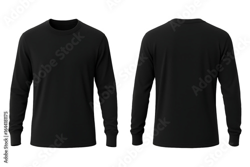 Black long sleeve t-shirt front and back view mockup isolated on transparent background