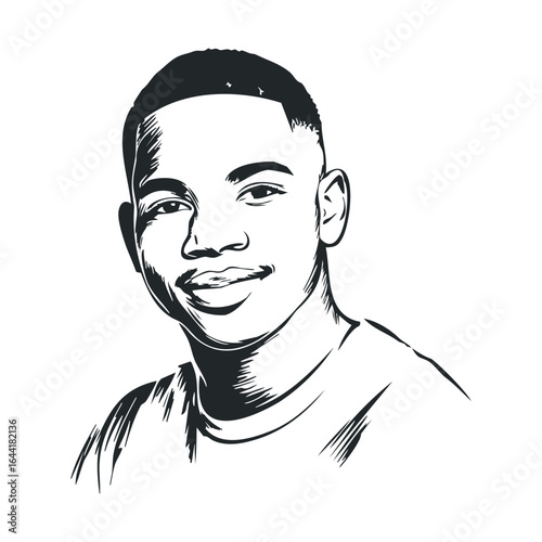 Smiling african teenage boy portrait in black and white sketch