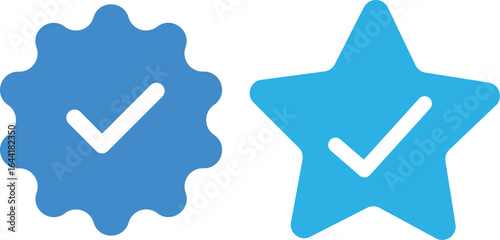 Blue verification badge and star icon vector