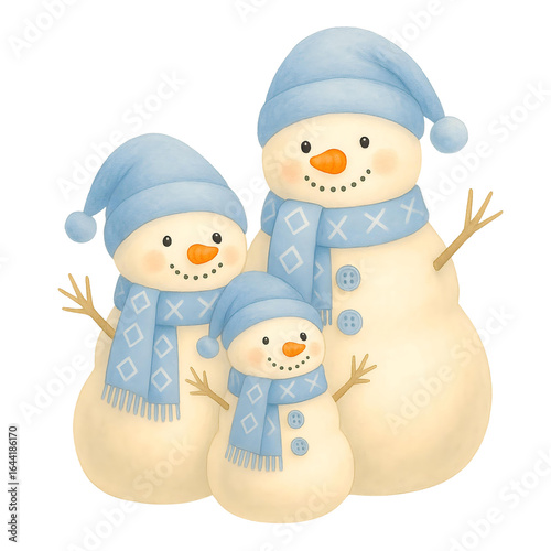 Watercolor Snowman Family Clipart – 3 Cute Winter Characters 